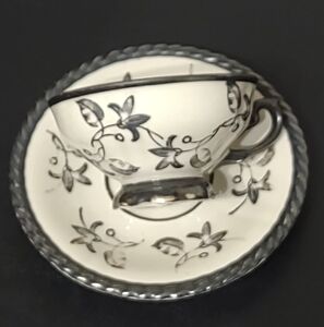 Pearled Pewter Hutschenreuther Platinum Evelyn Teacup Bavaria Germany Vintage